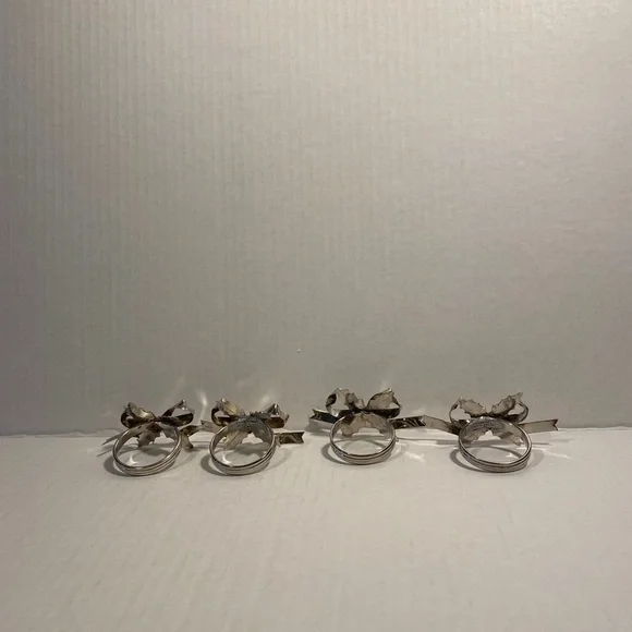 Silver napkin rings bow tie holly silver-plated brass Christmas - Picture 8 of 10